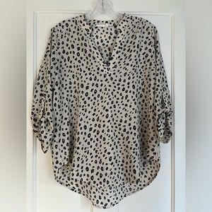 LUSH Animal Print Flowy 3/4 Sleeve v-Neck Blouse